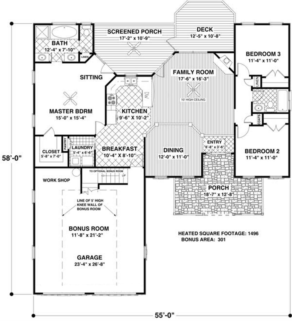 Floor Plan First Story of Country Plan #109-1028